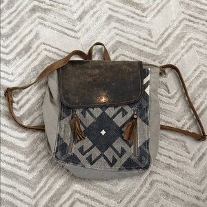 Maya Gray and Brown Backpack with Tribal Design